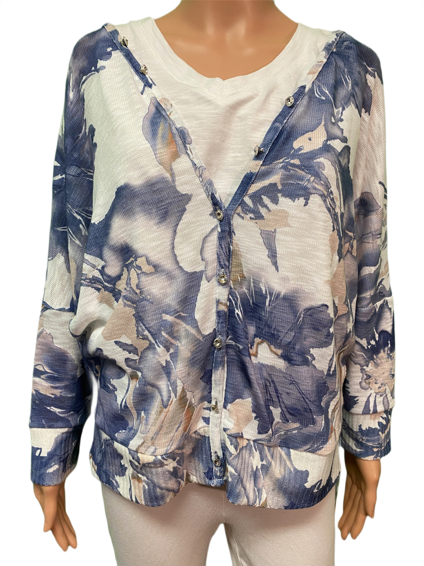 Floral Rhinestone Button Cardigan