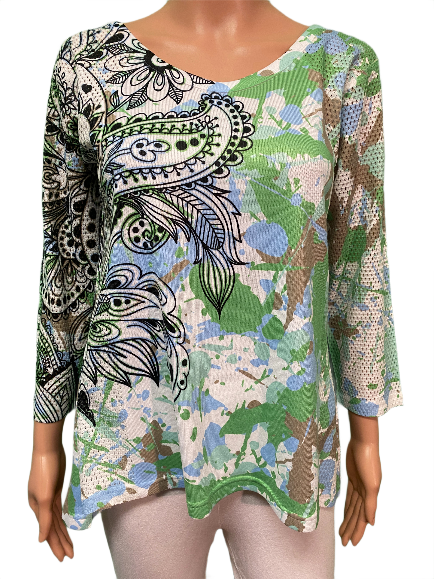 * 3/4 Sleeve Side Mesh - Cubism Top