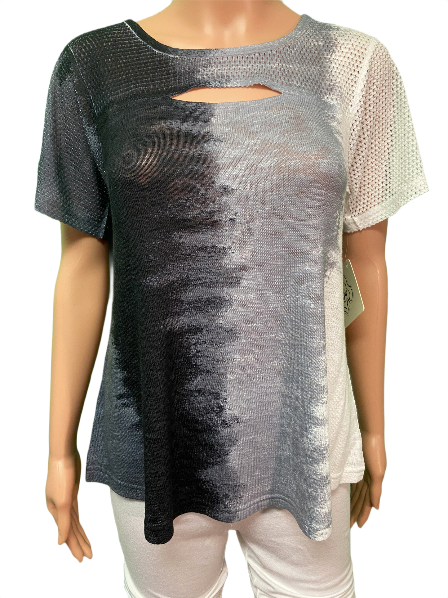 * Shortsleeve Round Neck Cutout - Cubism Top