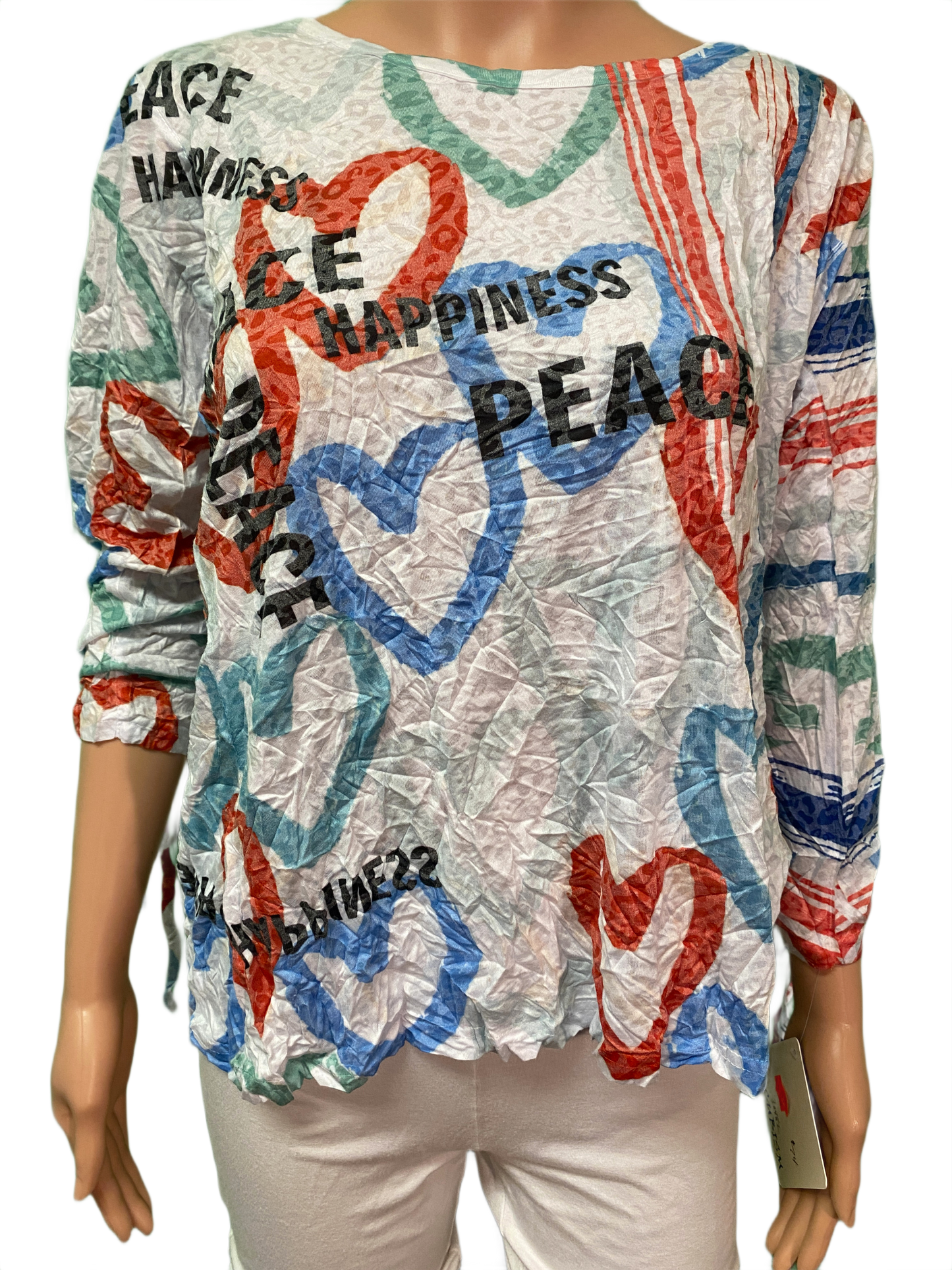 * Peace/Happiness Tie String Sleeve - Cubism Top