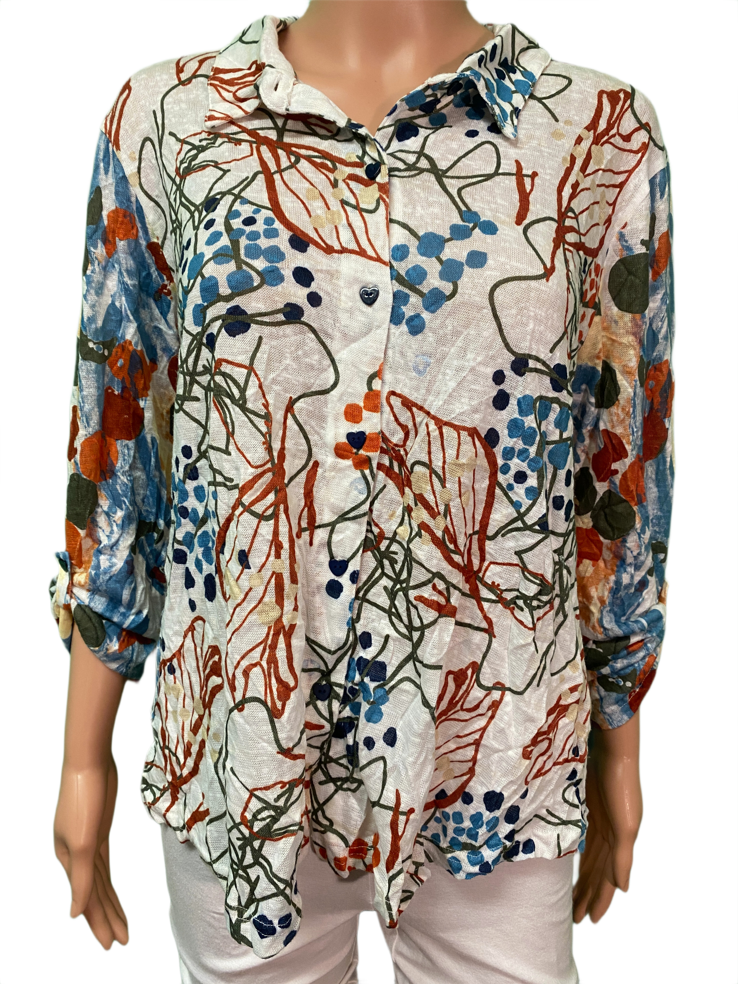 * Crinkle Roll Up Sleeve - Cubism Top