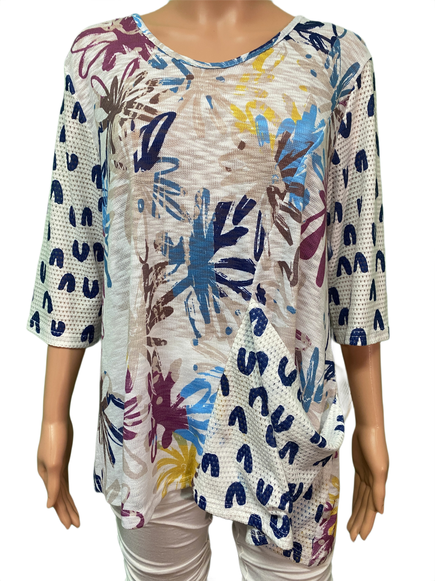 * Floral/Cheetah Sleeve Mesh - Cubism Top