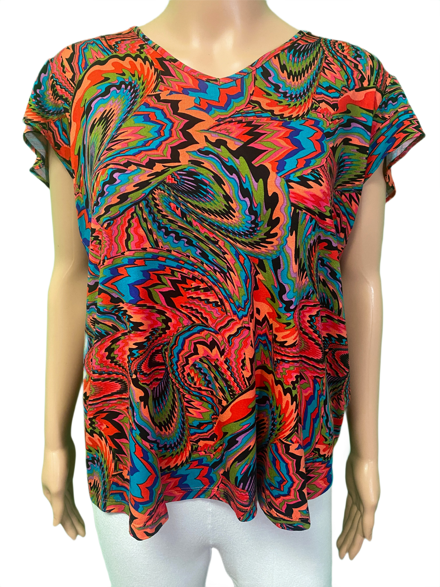 * Abstract Ruffle Cap Sleeve - Pure Essence Top