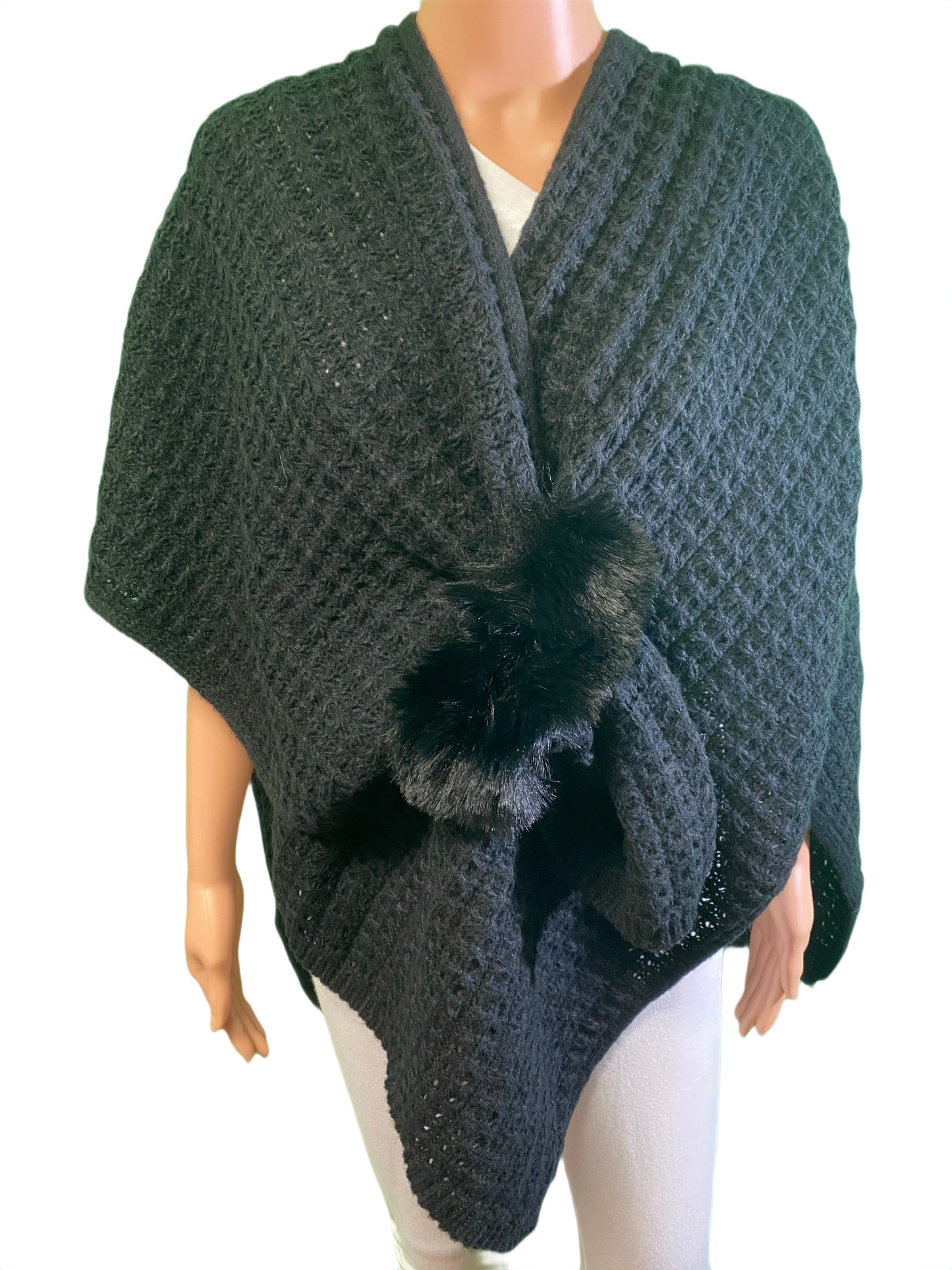 * Knit Ruana w/ Fur Open - Modes Crystal Wrap