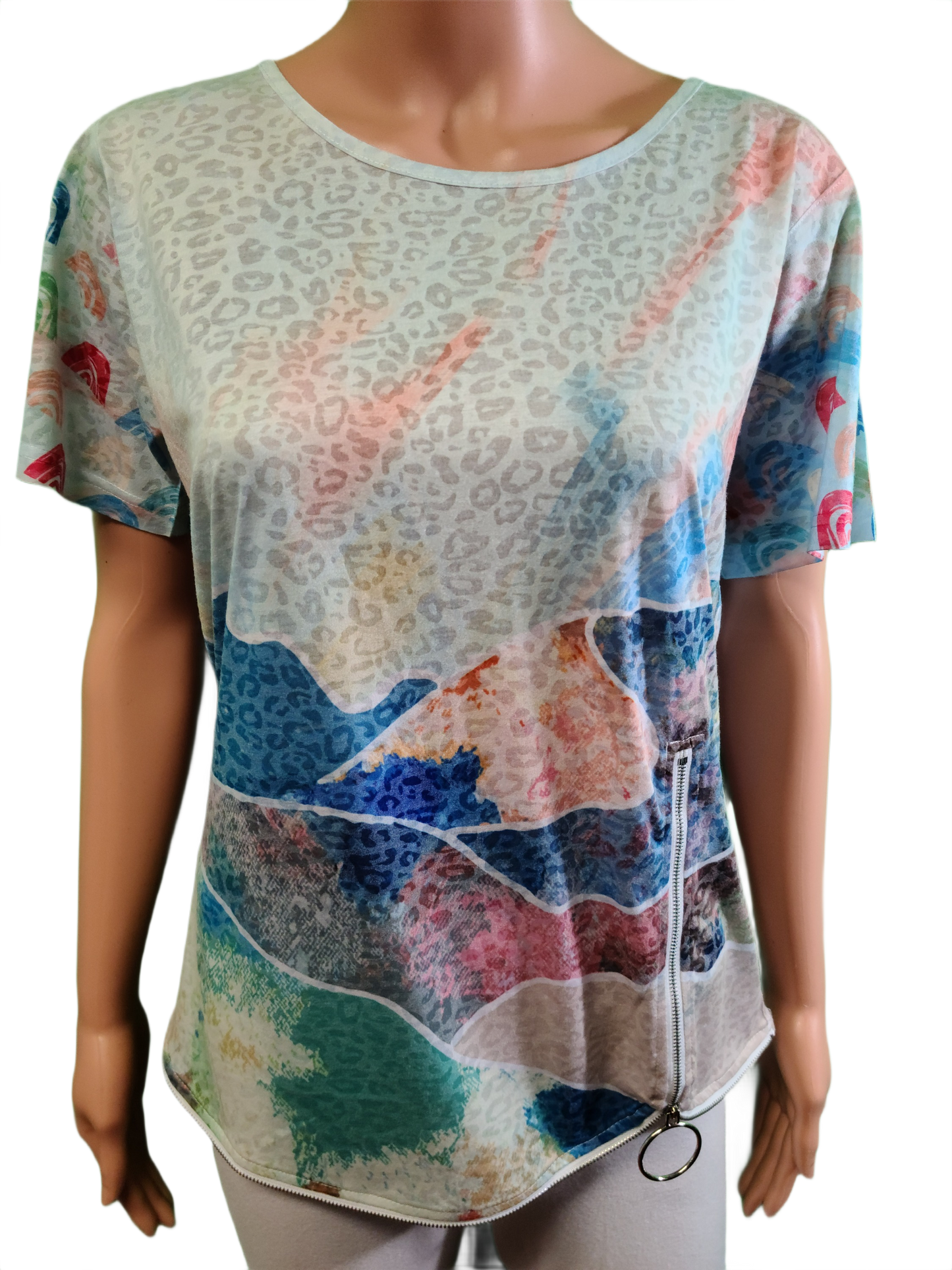 * Zipper Hem Detail Shortsleeve - Cubism Top