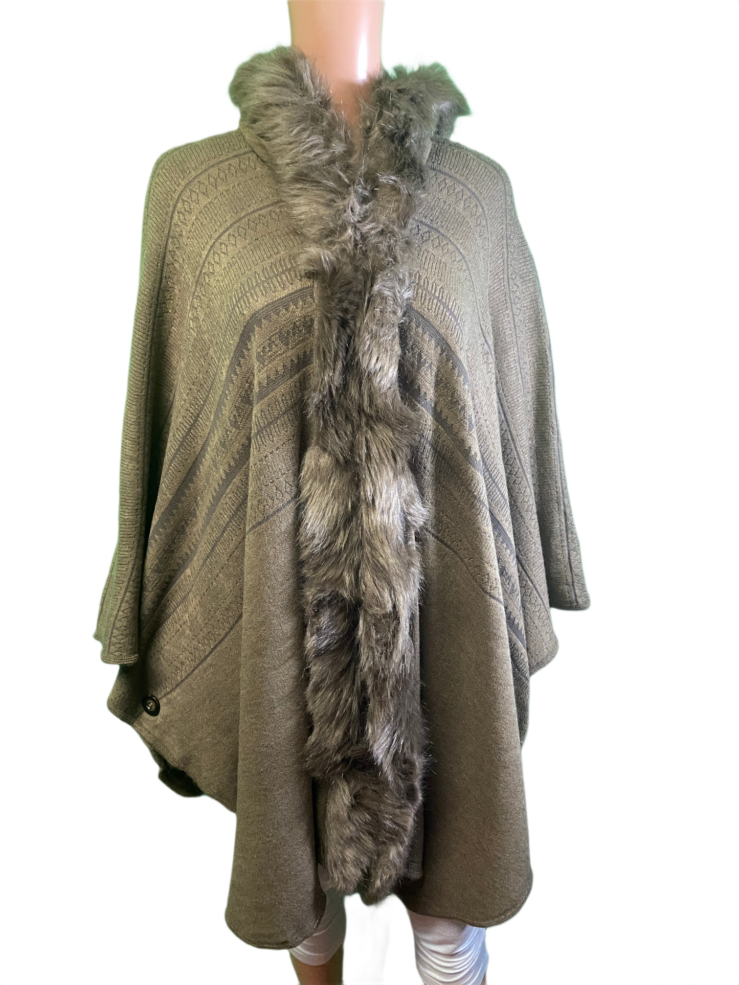 * Hooded Faux Fur Cloak Cape - Designer House Sweater