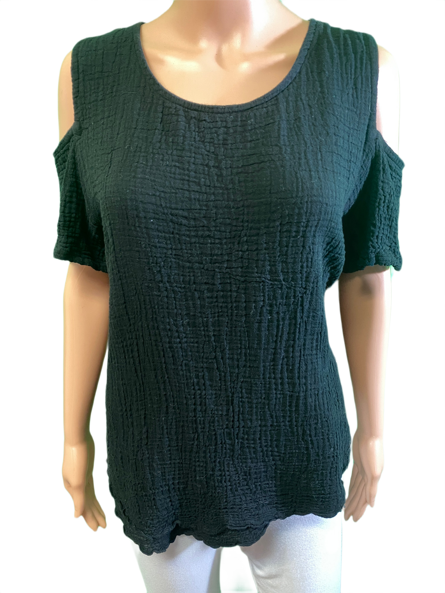 * Bubble Gauze Cold Shoulder Double Layer - Sea Breeze Tunic