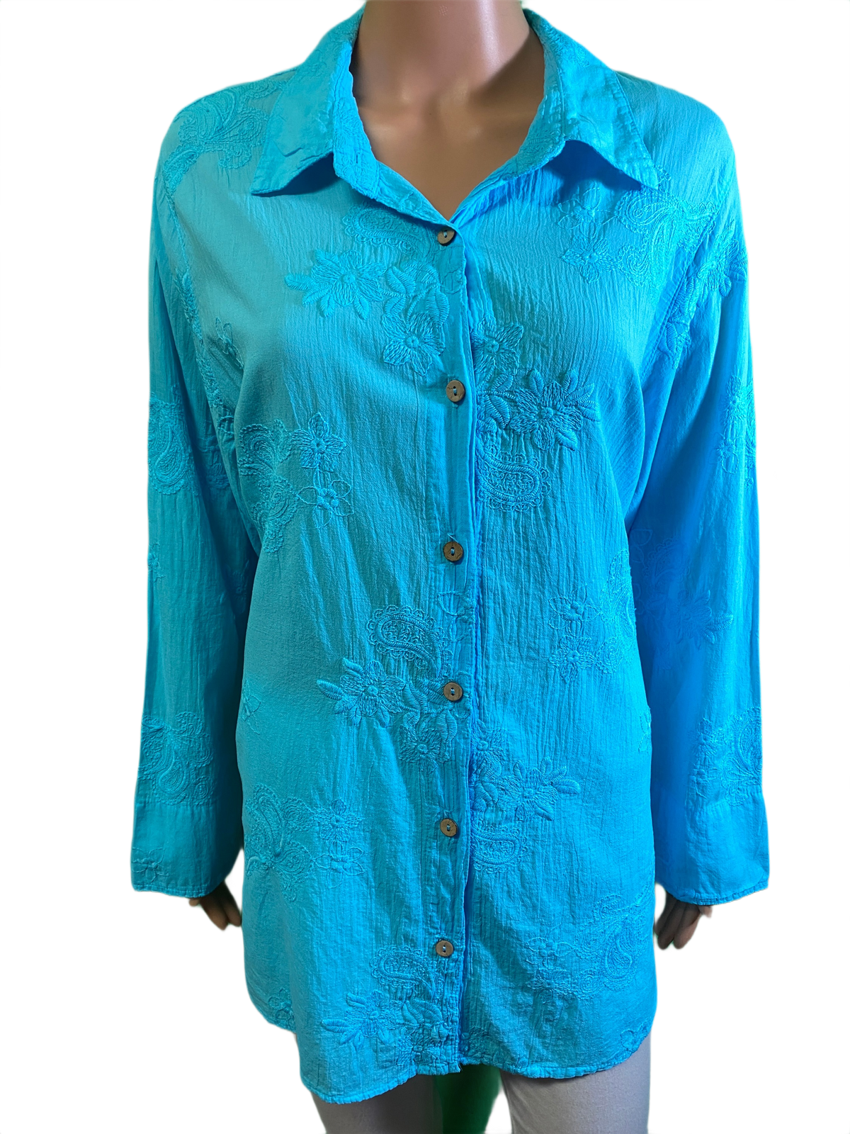 * Paisley Button-Up Collar - Sea Breeze Top