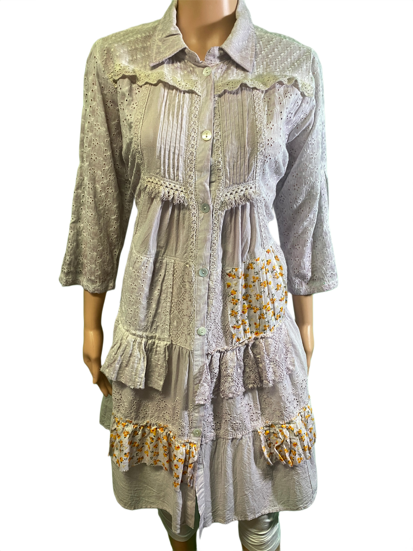 * Patchwork Tiered Button - Paper Lace Dress
