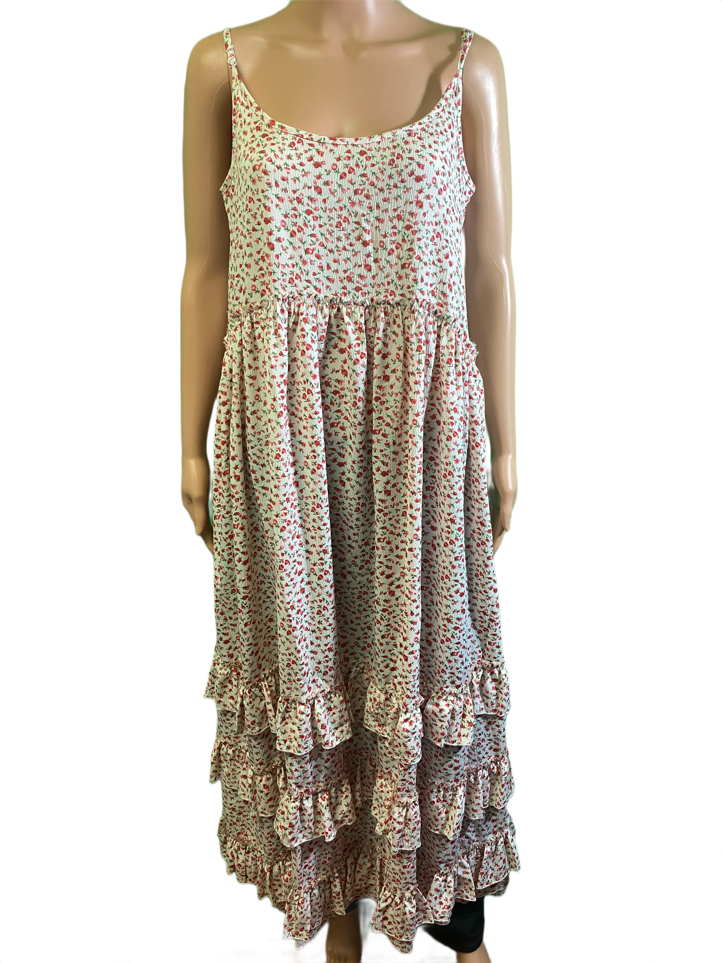 * Flower Print Long Ruffles - Paper Lace Dress
