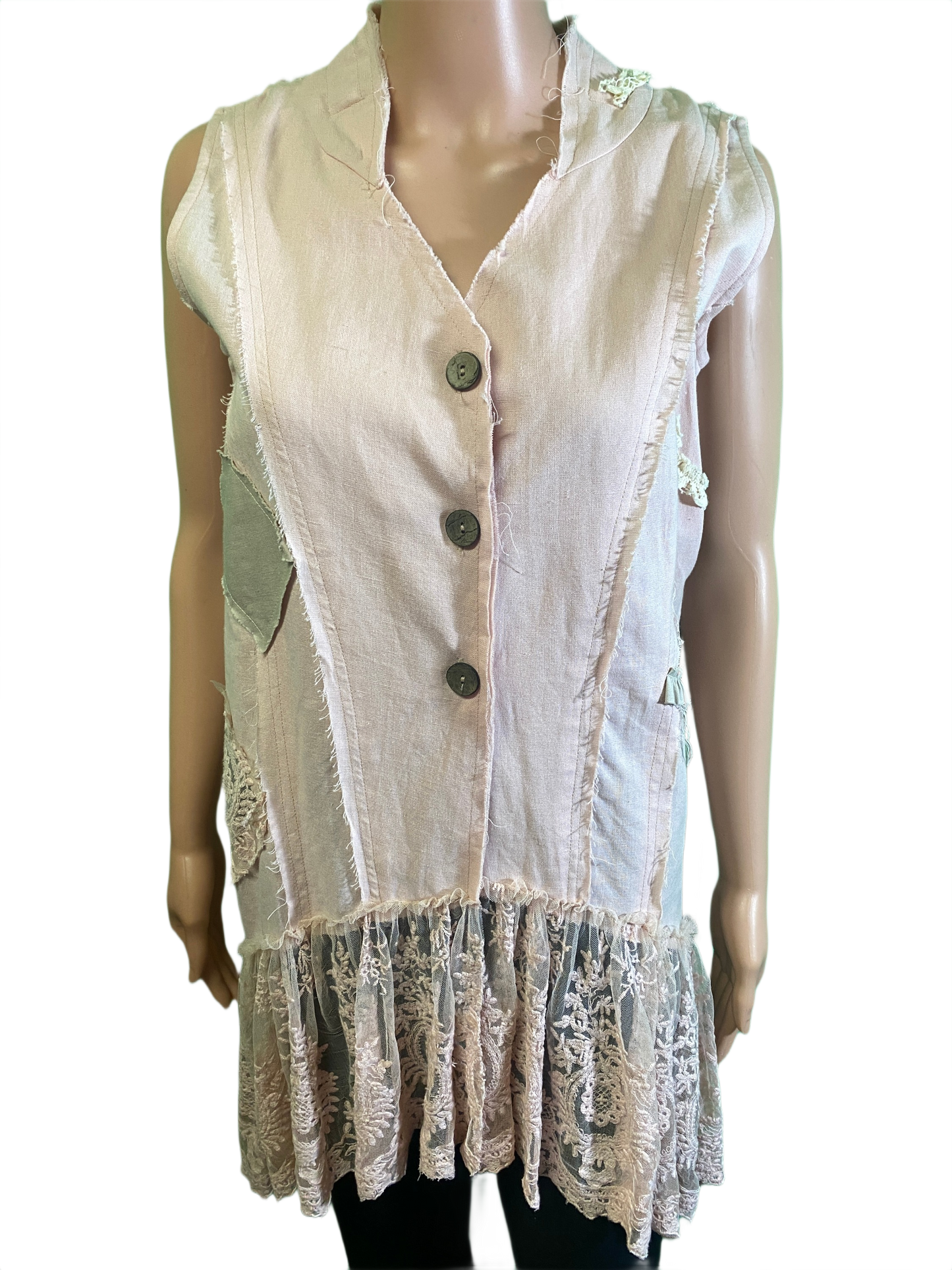 * Long Linen Lace Hi-Low - Paper Lace Vest