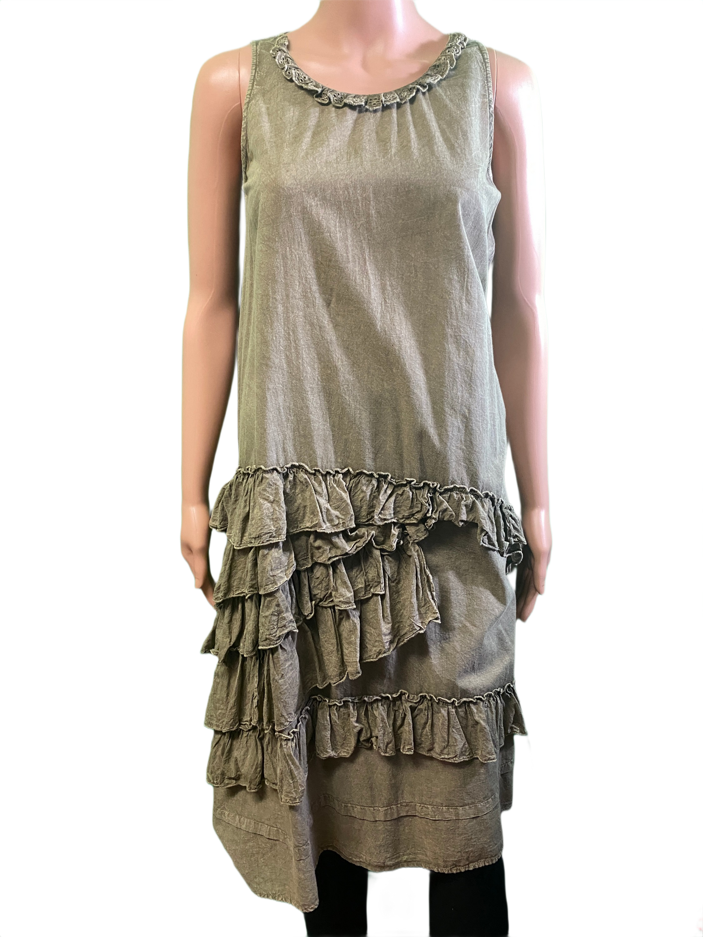 * Tiered Ruffle w/ Lace Neck - Paper Lace Dress