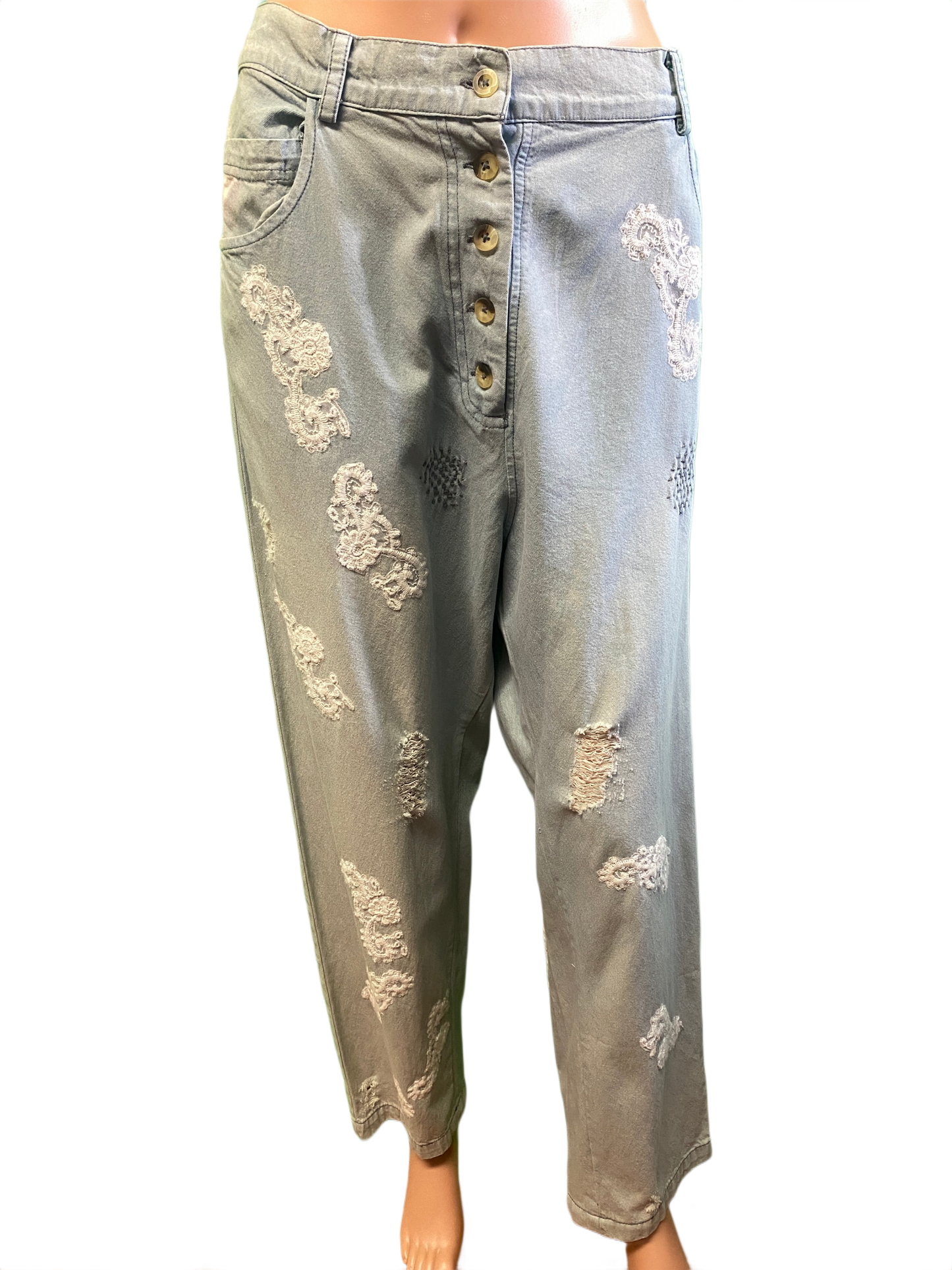 * Lace Cutouts Denim - Paper Lace Pants