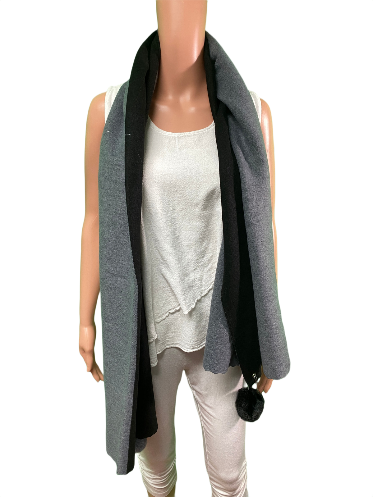 Reversible Shawl w/ Detachable Pom Poms - Designer House Scarf