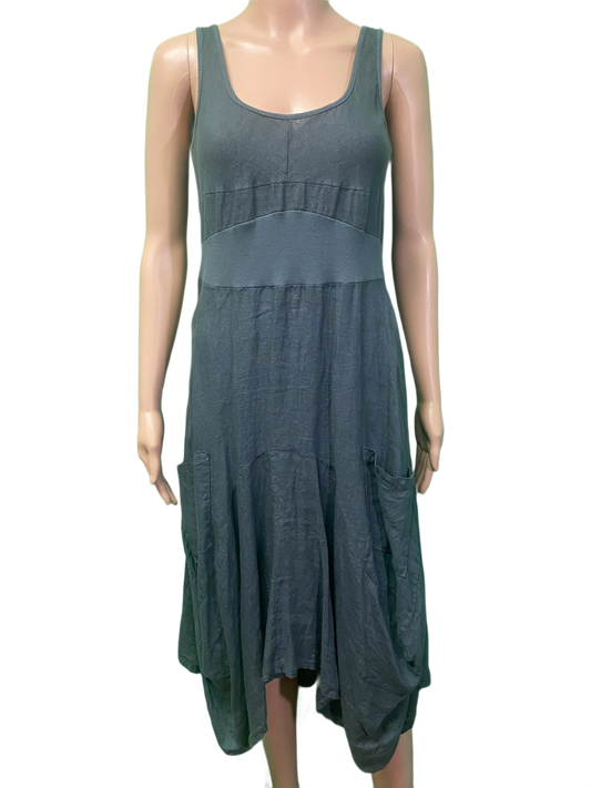 * Rib Waist Linen Ruffle - Inizio Dress