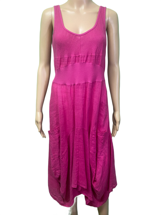 * Rib Waist Linen Ruffle - Inizio Dress