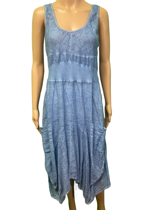 * Rib Waist Linen Ruffle - Inizio Dress