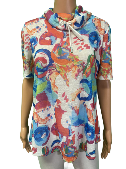 * Abstract Drawstring Neck Shortsleeve - Pure Essence Top