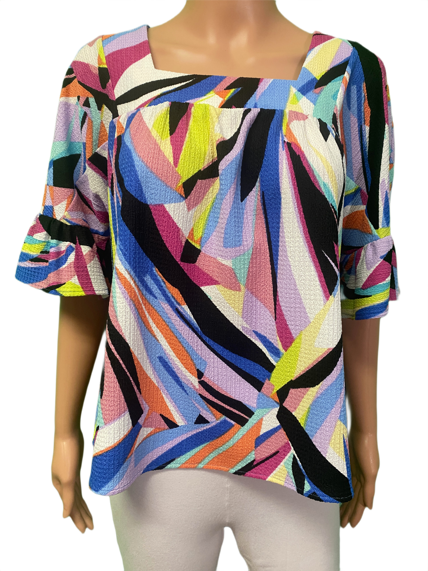 * Abstract Square-Neck Ruffle Sleeve - Pure Essence Top