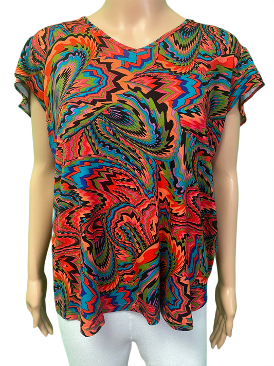 * Abstract Ruffle Cap Sleeve - Pure Essence Top