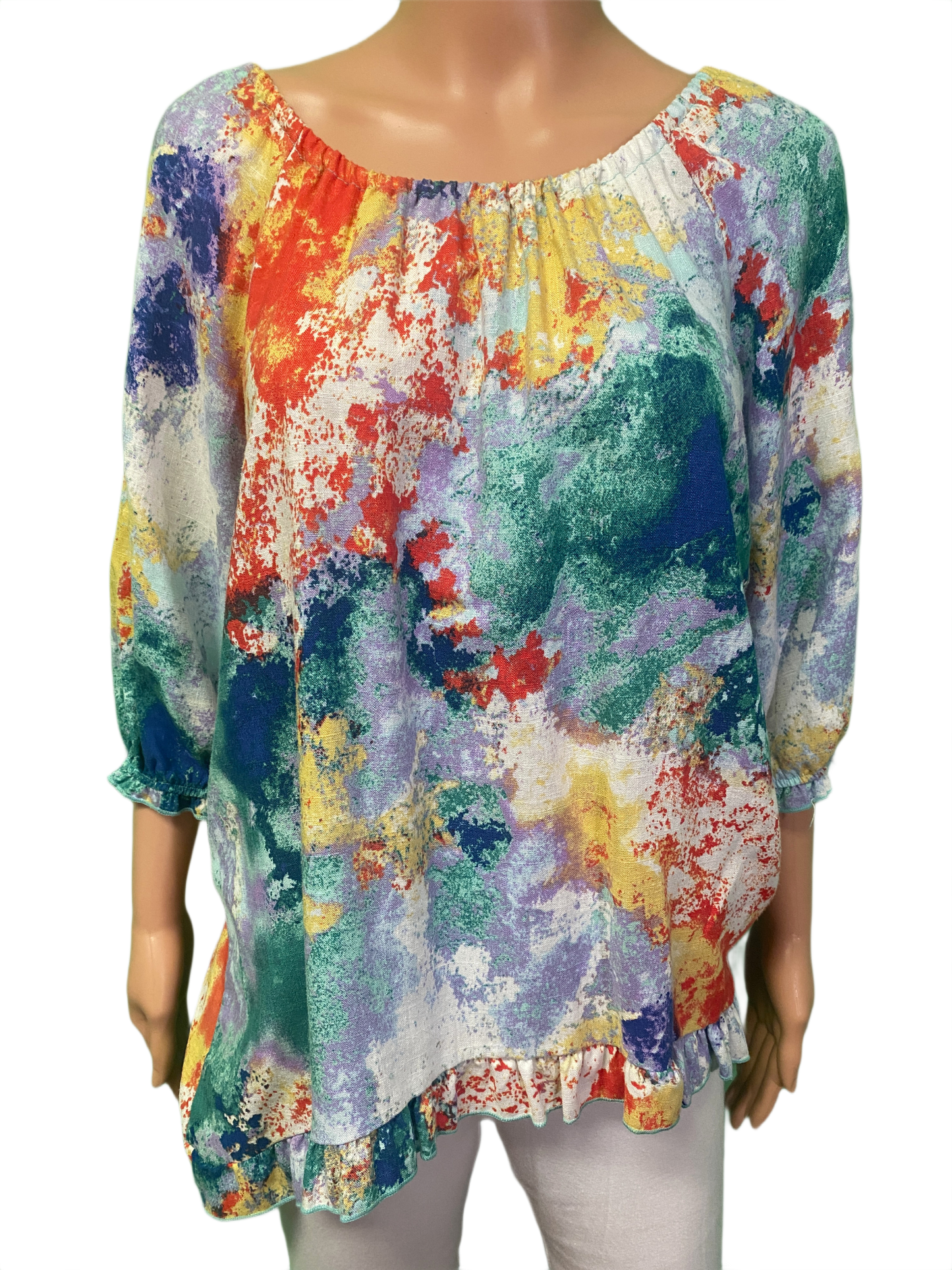 * Abstract Ruffled 3/4 Sleeve - Pure Essence Top