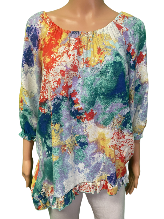* Abstract Ruffled 3/4 Sleeve - Pure Essence Top