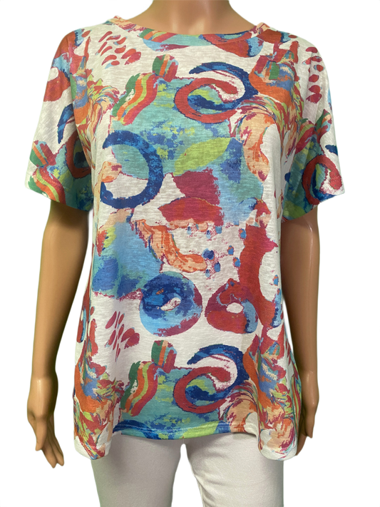 * Abstract Shortsleeve Button Tab - Pure Essence Top