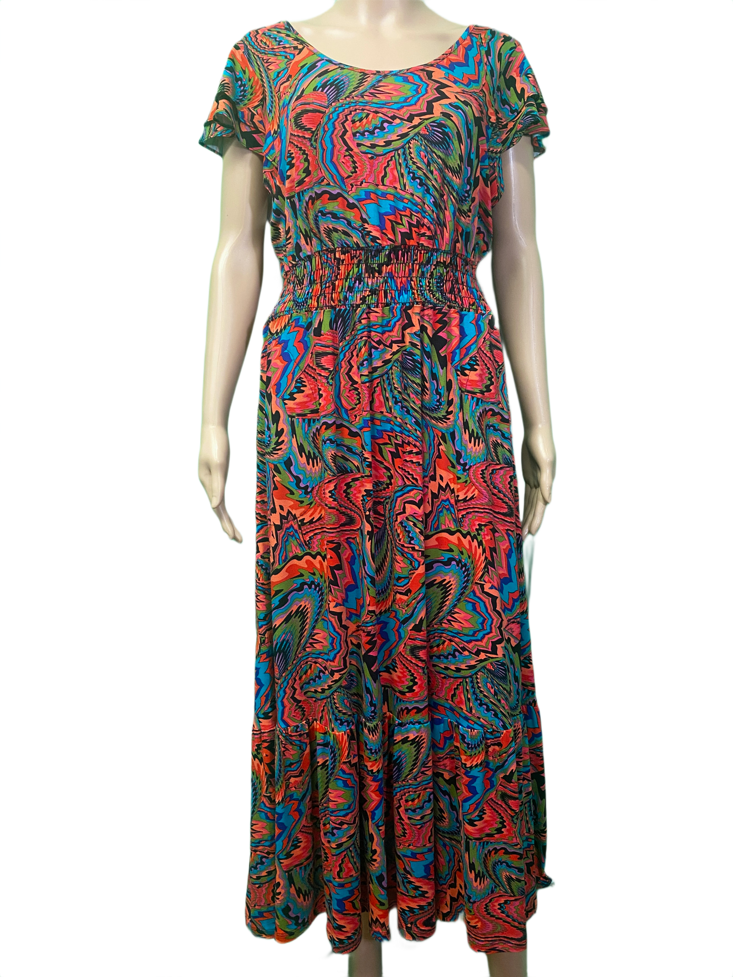 * Abstract Cap Sleeve Ruffle - Pure Essence Dress