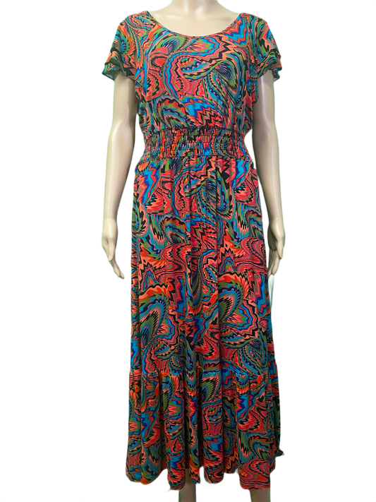* Abstract Cap Sleeve Ruffle - Pure Essence Dress