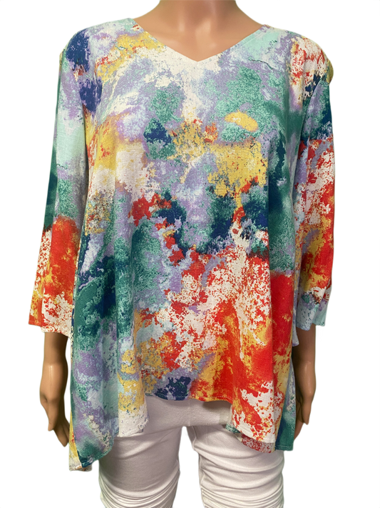 * Abstract 3/4 Sleeve V-Neck - Pure Essence Top