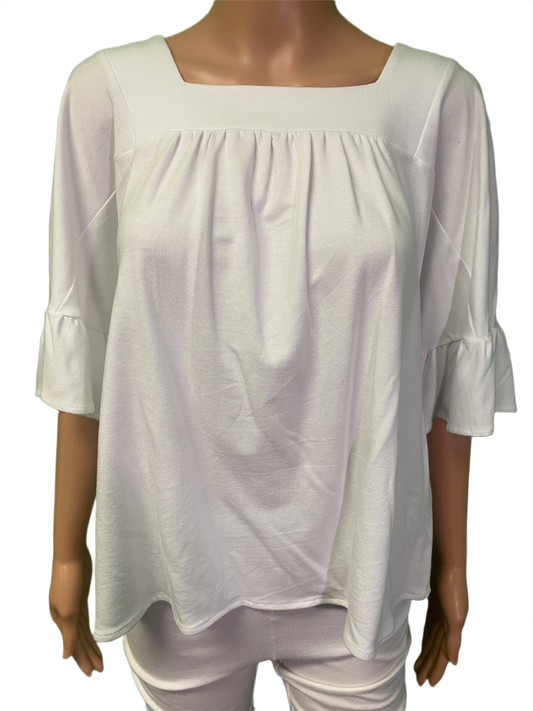 * Square Neck Bamboo Ruffle Sleeve - Pure Essence Top