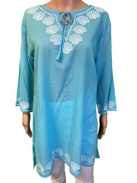 * Seashell Embroidered Tunic - West Indies Top