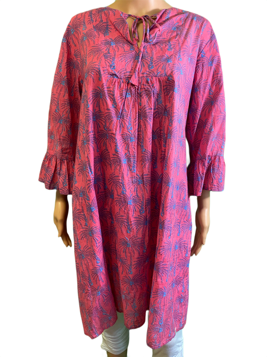* Wood Block Ruffle Sleeve Palm - West Indies Dress