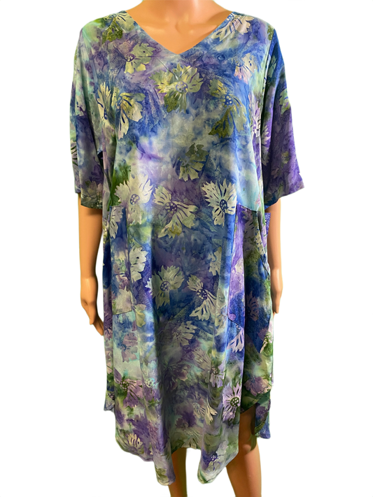 * Batik Floral 1/2 Sleeve Pocket - Hand Kreation Dress