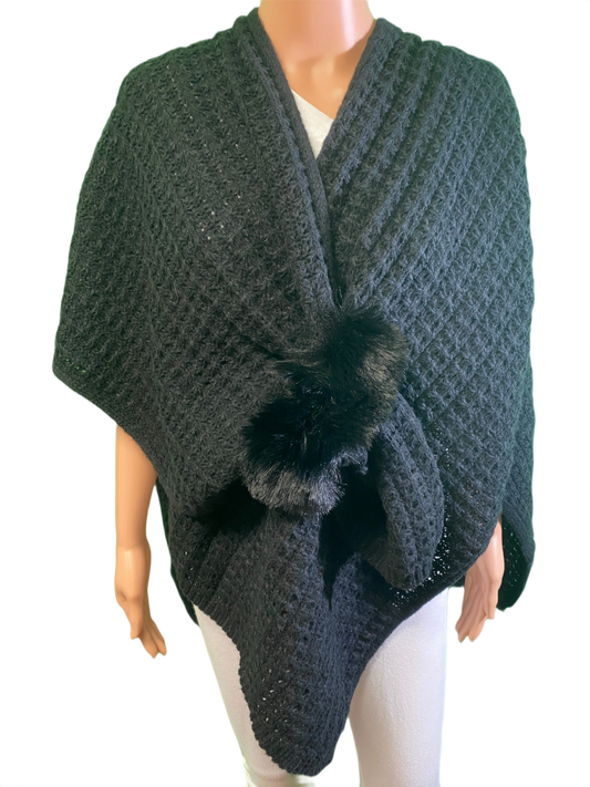 * Knit Ruana w/ Fur Open - Modes Crystal Wrap