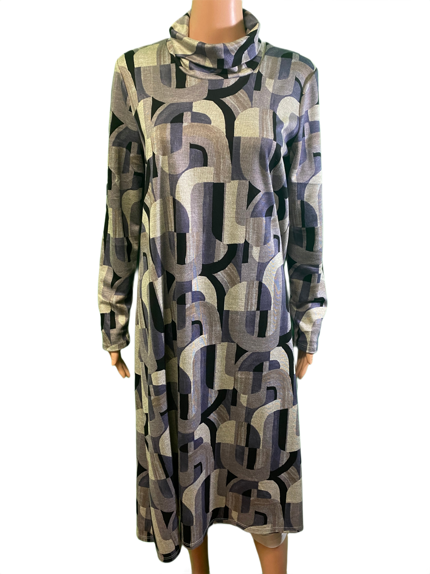 * Geometric Shapes Cowl Neck - Pure Essence Dress