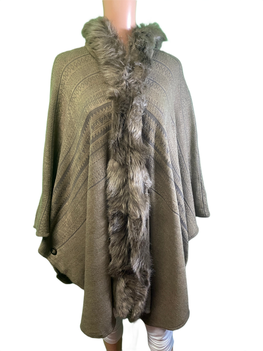 * Hooded Faux Fur Cloak Cape - Designer House Sweater
