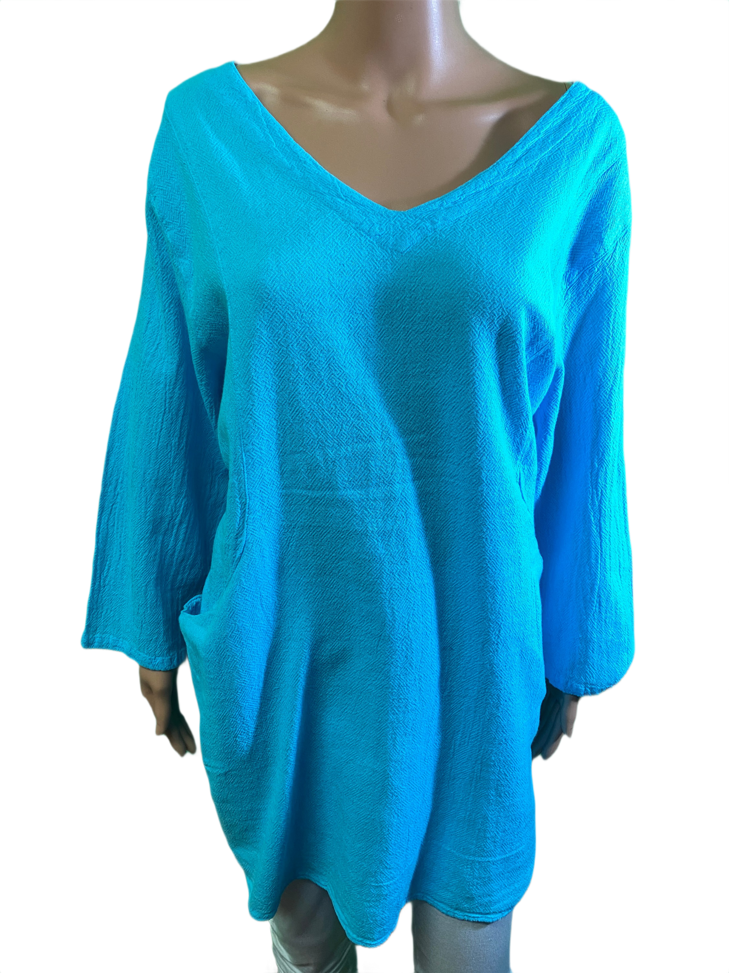 * V-Neck Gauze w/ Pockets - Sea Breeze Top