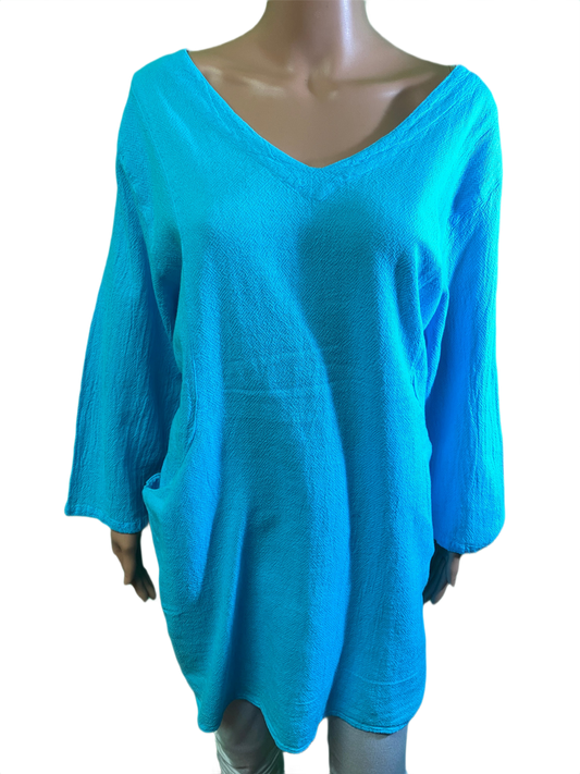 * V-Neck Gauze w/ Pockets - Sea Breeze Top