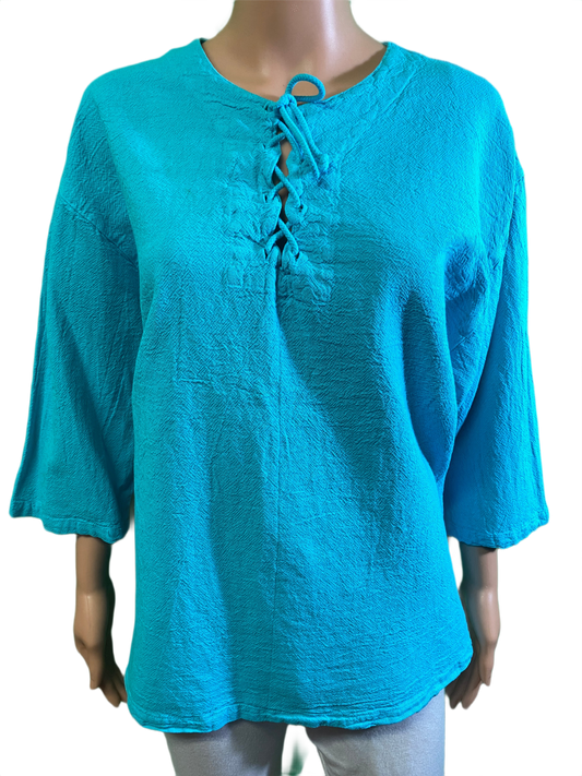 * Gauze w/ Tie Neck - Sea Breeze Tunic