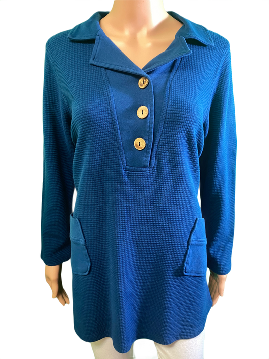 * Waffle Weave Button - Sea Breeze Top