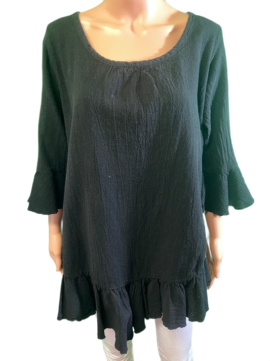 * American Gauze Bell Sleeve Ruffle - Sea Breeze Top