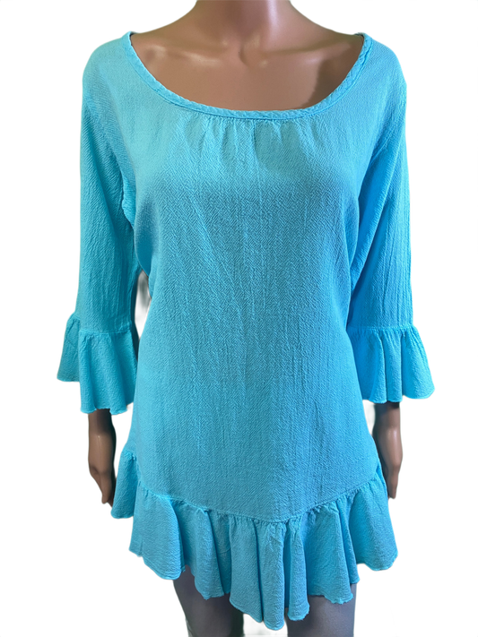 * American Gauze Bell Sleeve Ruffle - Sea Breeze Top