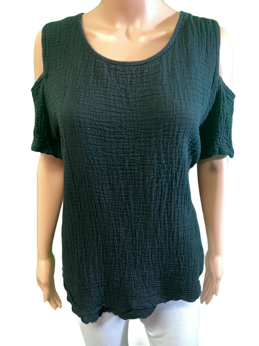 * Bubble Gauze Cold Shoulder Double Layer - Sea Breeze Tunic