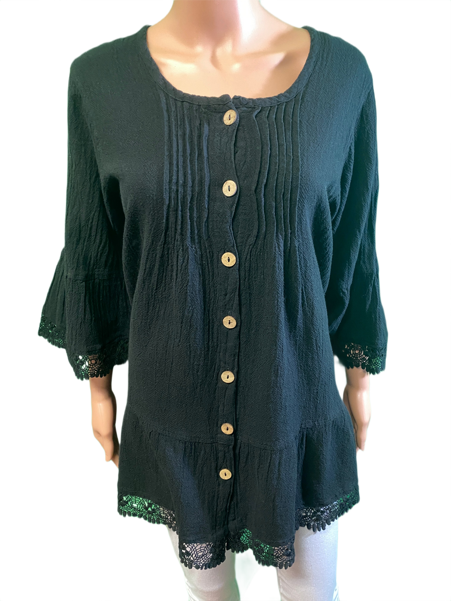* American Gauze Pleat Button w/ Embroidery - Sea Breeze Top