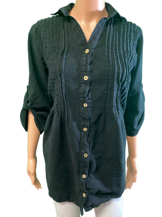 * American Gauze Pleat Button Up - Sea Breeze Top