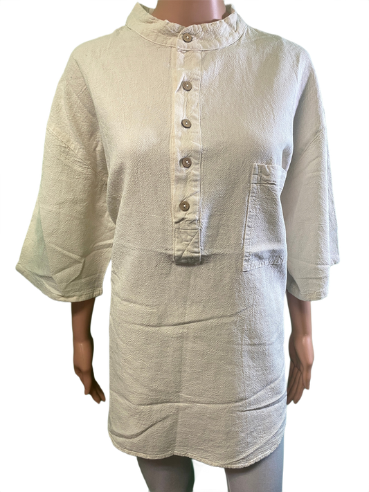 * American Gauze w/ Pocket Tall Collar - Sea Breeze Top