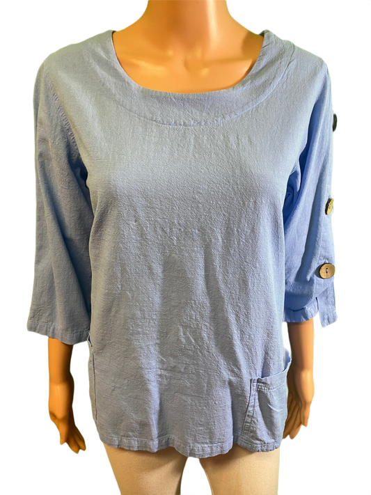 * Coconut Button Sleeve - Sea Breeze Top