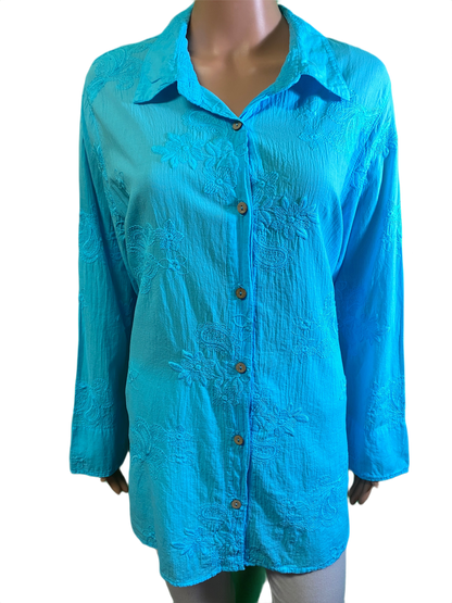 * Paisley Button-Up Collar - Sea Breeze Top