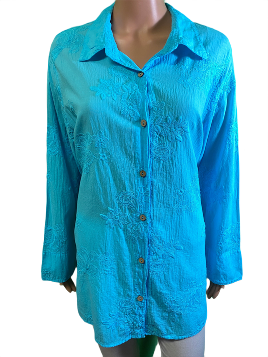 * Paisley Button-Up Collar - Sea Breeze Top